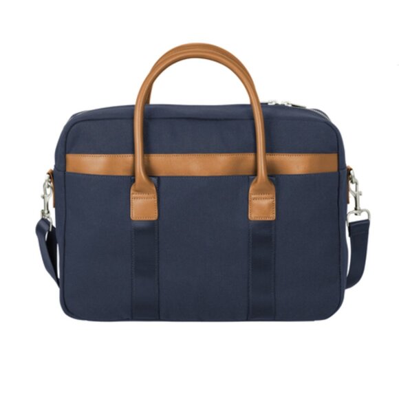 Brooks Brothers Canvas Leather Wells Briefcase in Navy Blue Blazer & Tan NWT - Picture 11 of 12